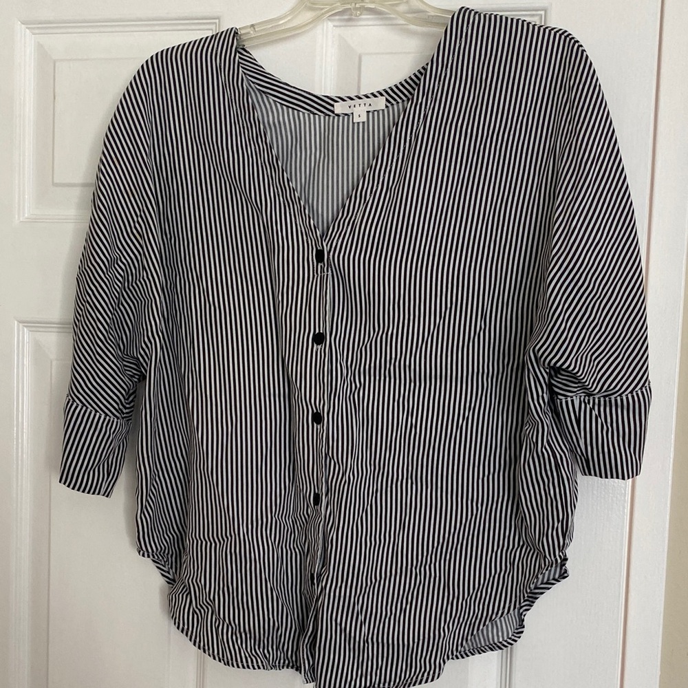 VETTA Boyfriend Shirt Black & White Stripe